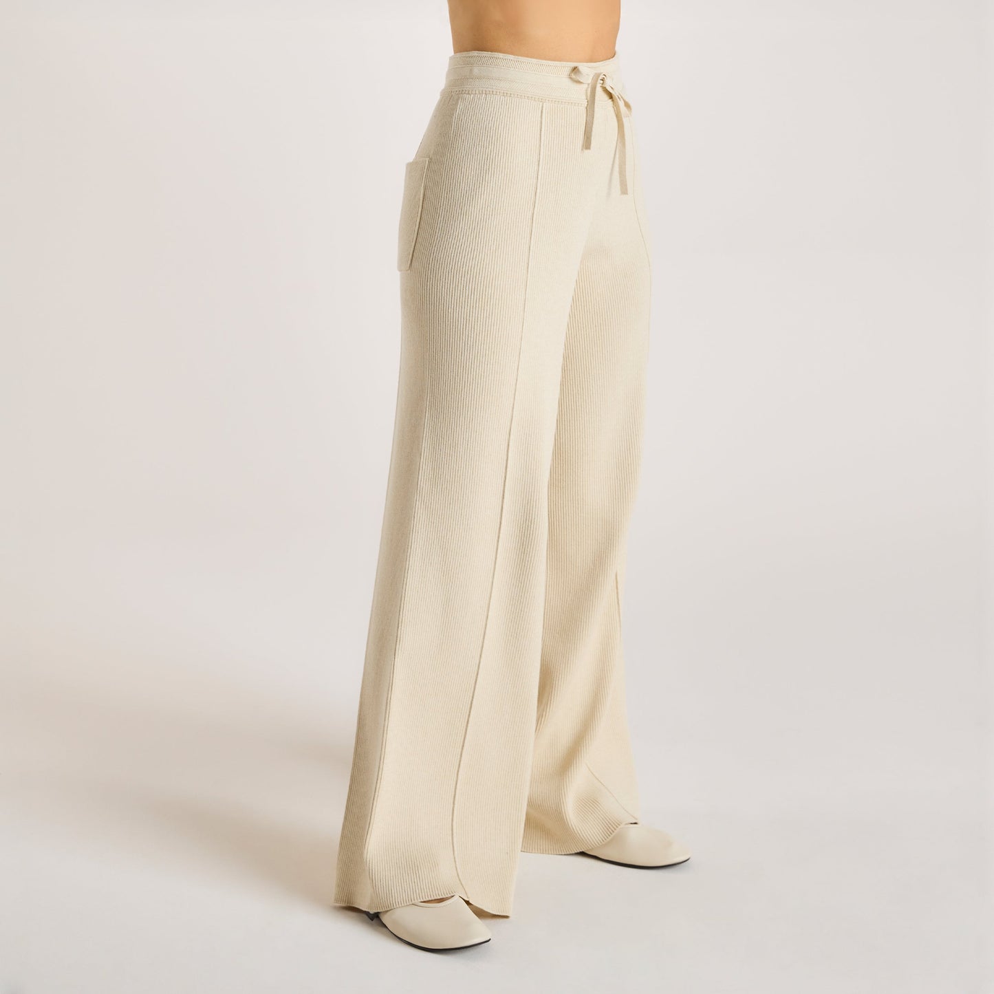 Wide Leg Knitted Pants - Cream