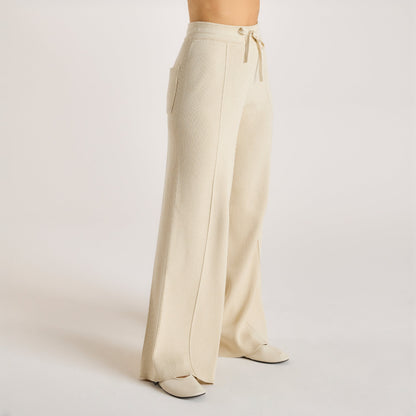 Wide Leg Knitted Pants - Cream