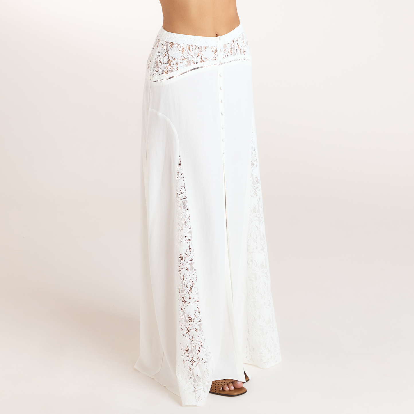 Lace Insert Maxi Skirt - Cream