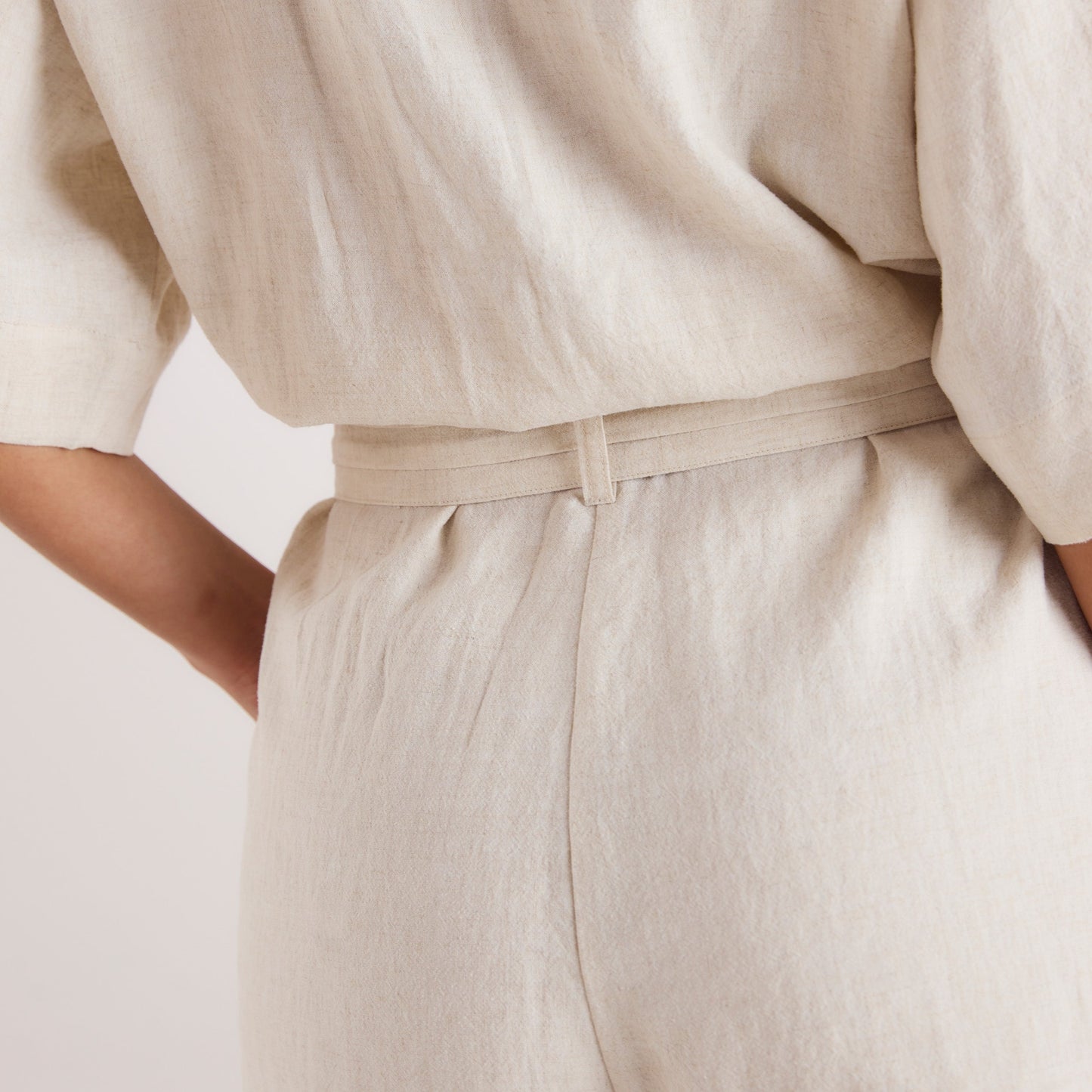Belted Linen Playsuit - Cream