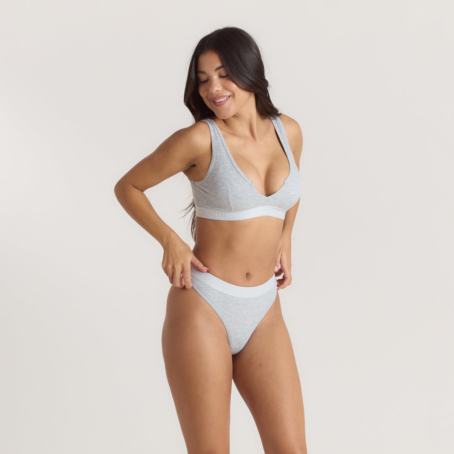 Soft Ribbed Push-Up Bralette - Grey Marl