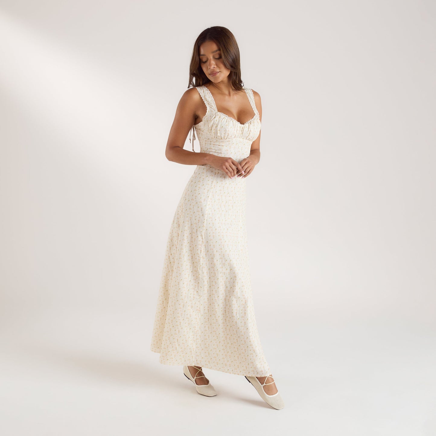 Corset Back Maxi Dress - Peach Floral