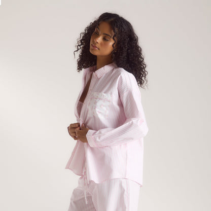 Bloom & Stripe Pajama Shirt - Pink