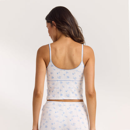 Pointelle Cami Pajama Top - Blue Boat Print