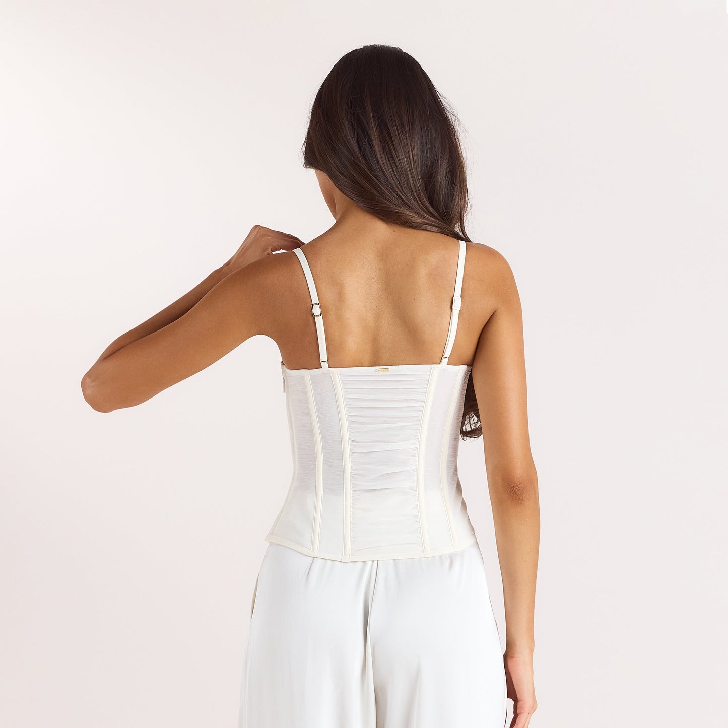 Ruched Sheer Corset Top - Cream