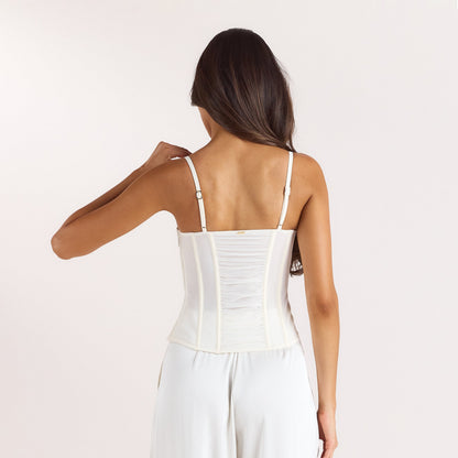 Ruched Sheer Corset Top - Cream