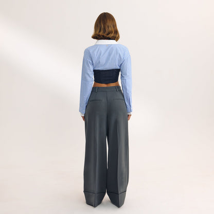 Long-Sleeved Corset Shirt - Blue