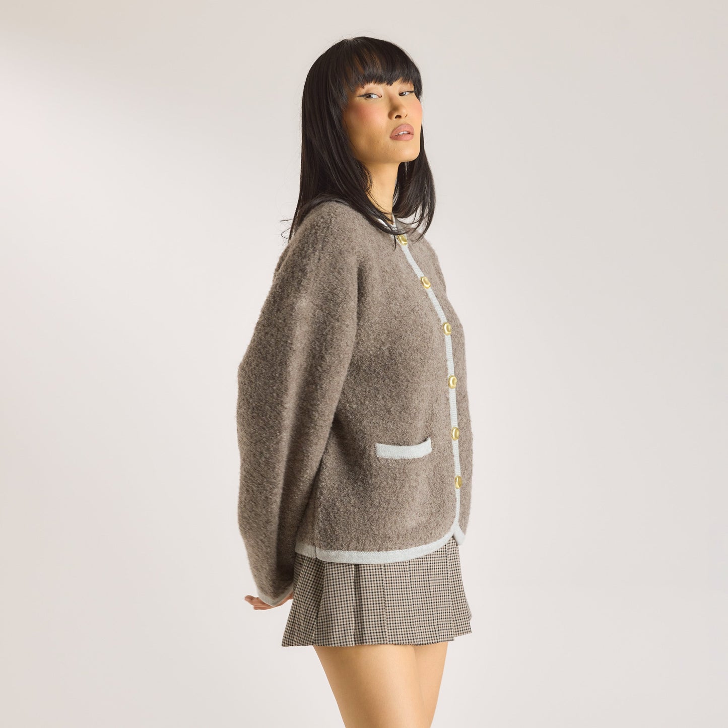 Knitted Wool Blend Jacket - Truffle