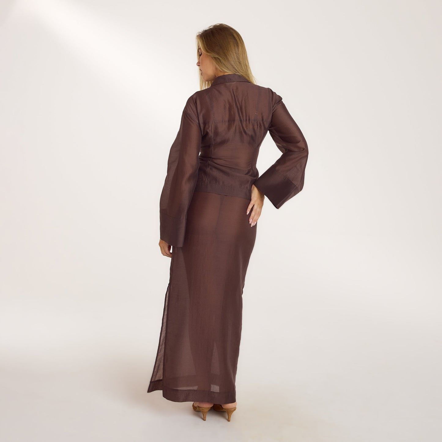 Fitted Sheer Shirt - Chocolate