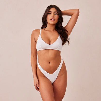 Ribbed Triangle Bra  - White