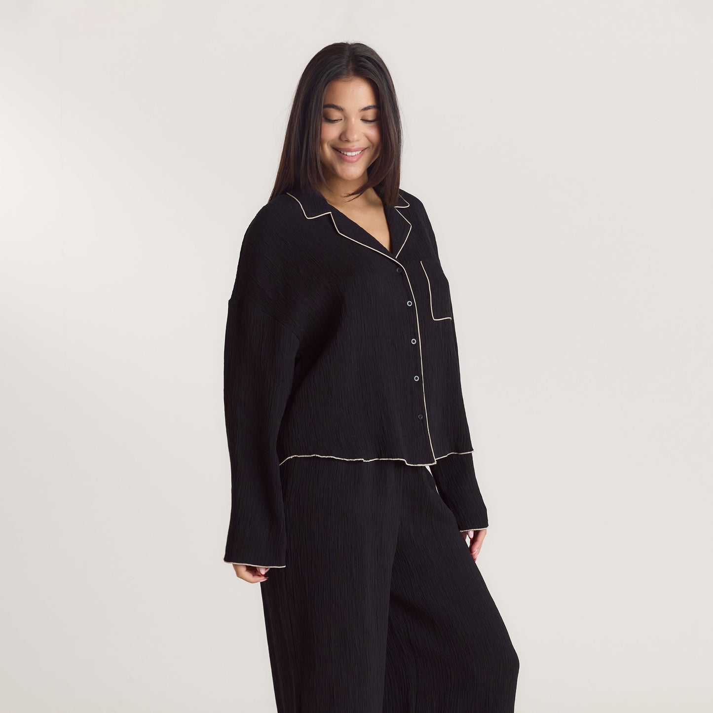 Crinkle Pajama Shirt - Black