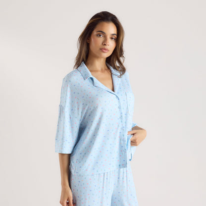 Modal Short Sleeve Pajama Shirt - Blue Floral