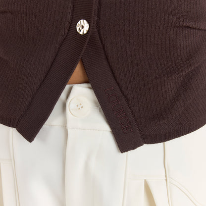 Ribbed Knitted Cardigan - Chocolate