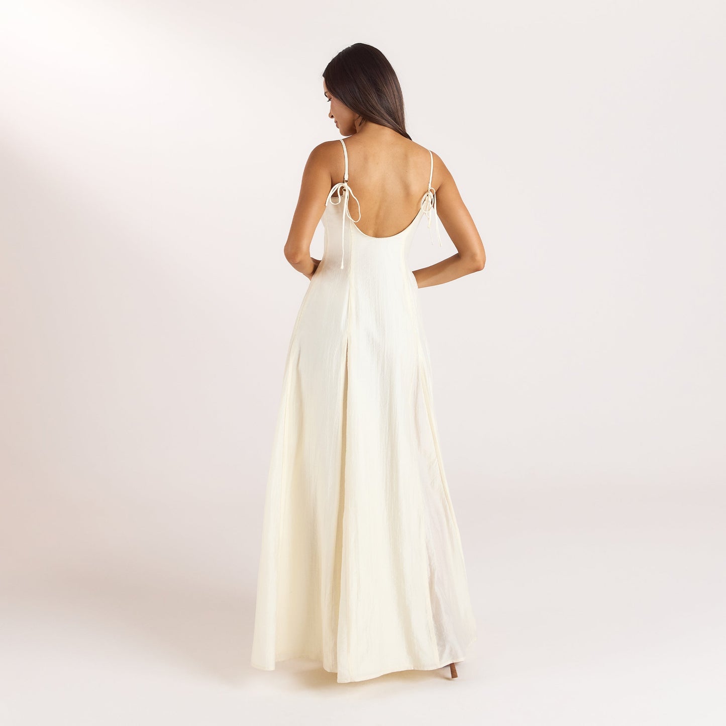 Embroidered Lace-Up Maxi Dress - Buttercream