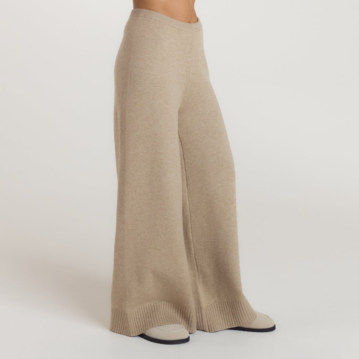 Ribbed Hem Knitted Trousers - Mink