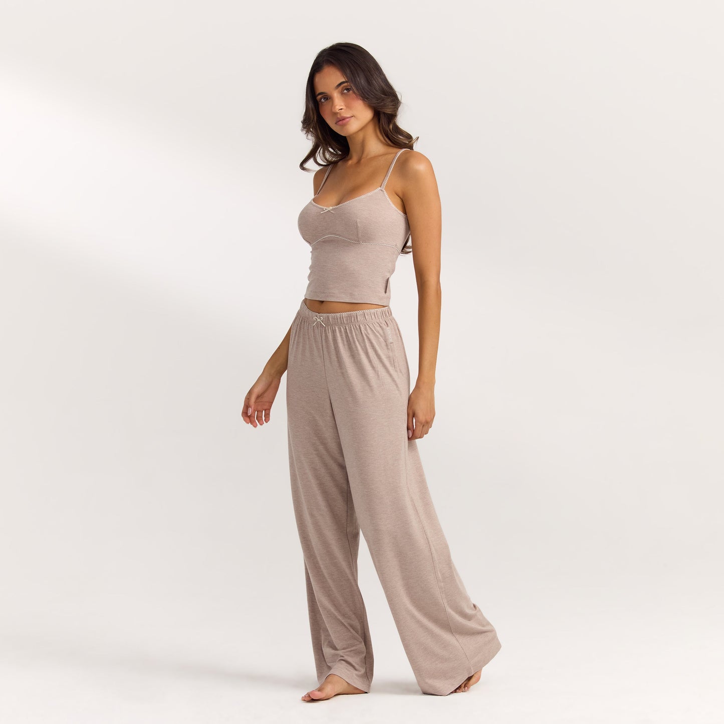 Modal Straight-Leg Pajama Pants - Brown Marl