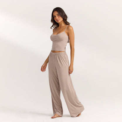 Modal Straight-Leg Pajama Pants - Brown Marl