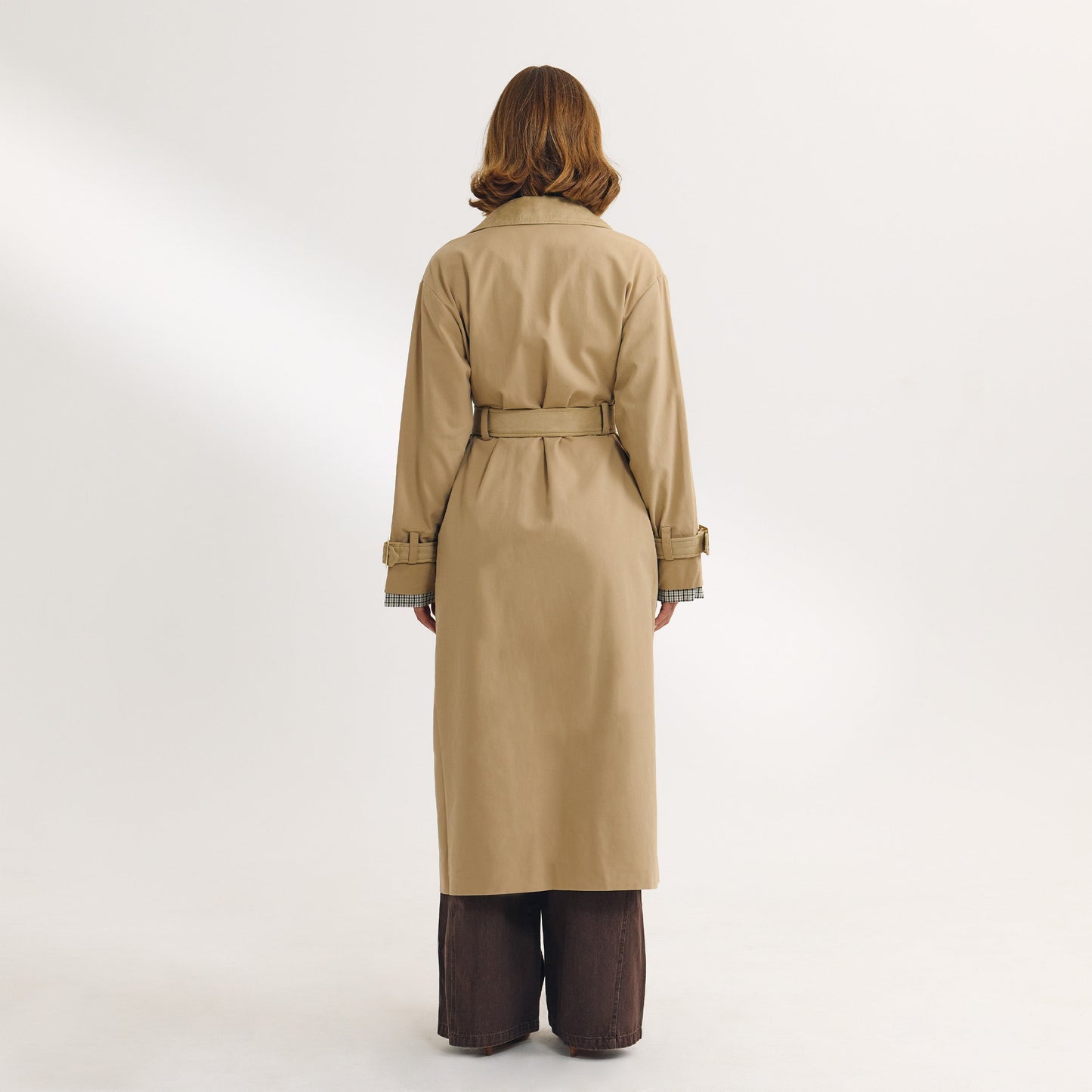 Suedette Trim Trench Coat - Sand