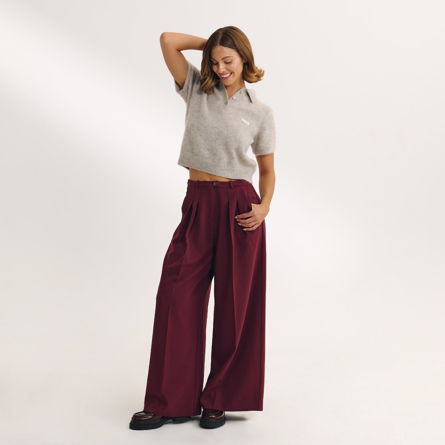 Wide-Leg Tailored Trousers - Cherry Lacquer