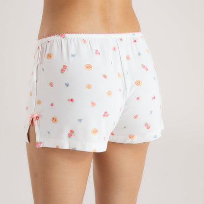 Modal Pajama Shorts - White Fruits