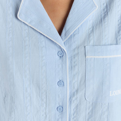 Textured Cotton Pajama Shirt - Blue