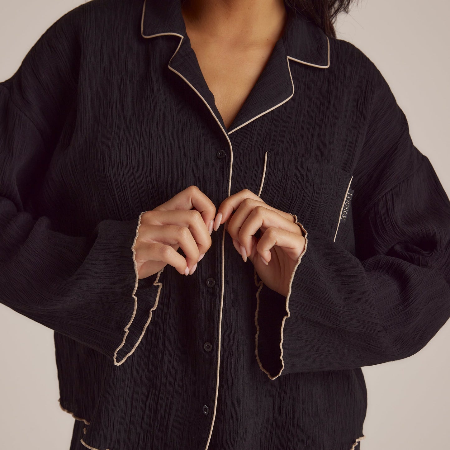 Crinkle Pajama Shirt - Black