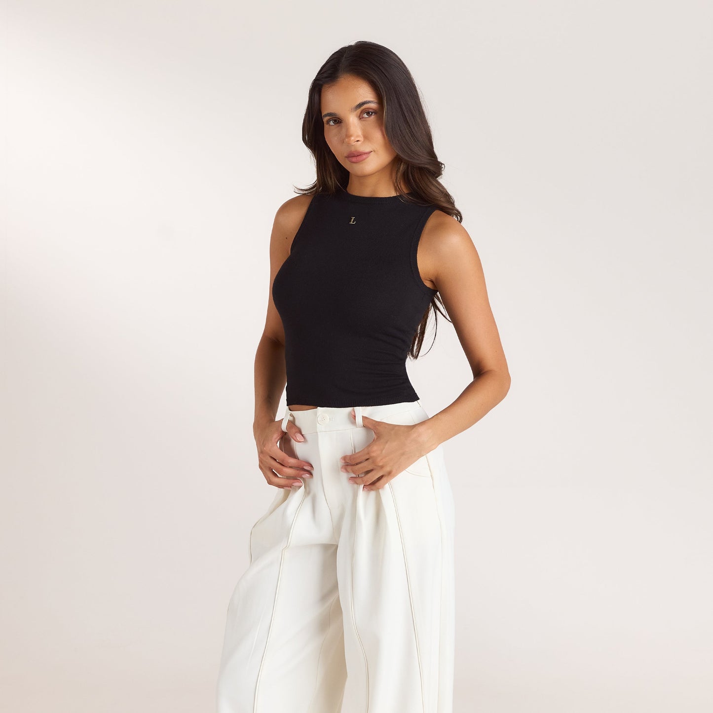 Knitted Vest Top - Black