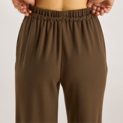 Waffle Wide Leg Pants - Chocolate