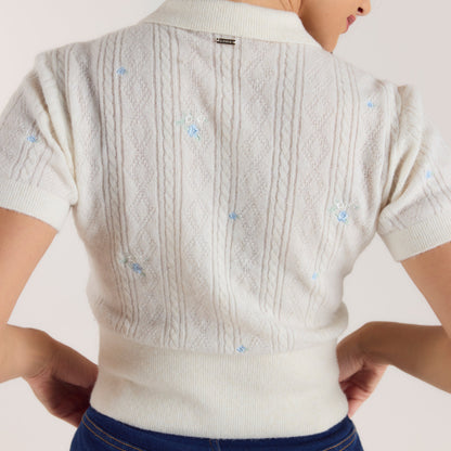Embroidered Knitted Top - Cream