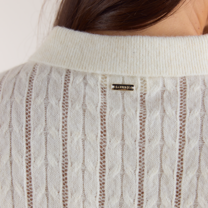 Sheer Knitted Polo Top - Cream