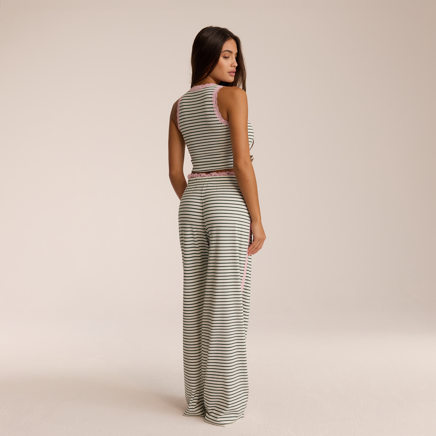 Lace Vest Pajama Top - Green Stripe