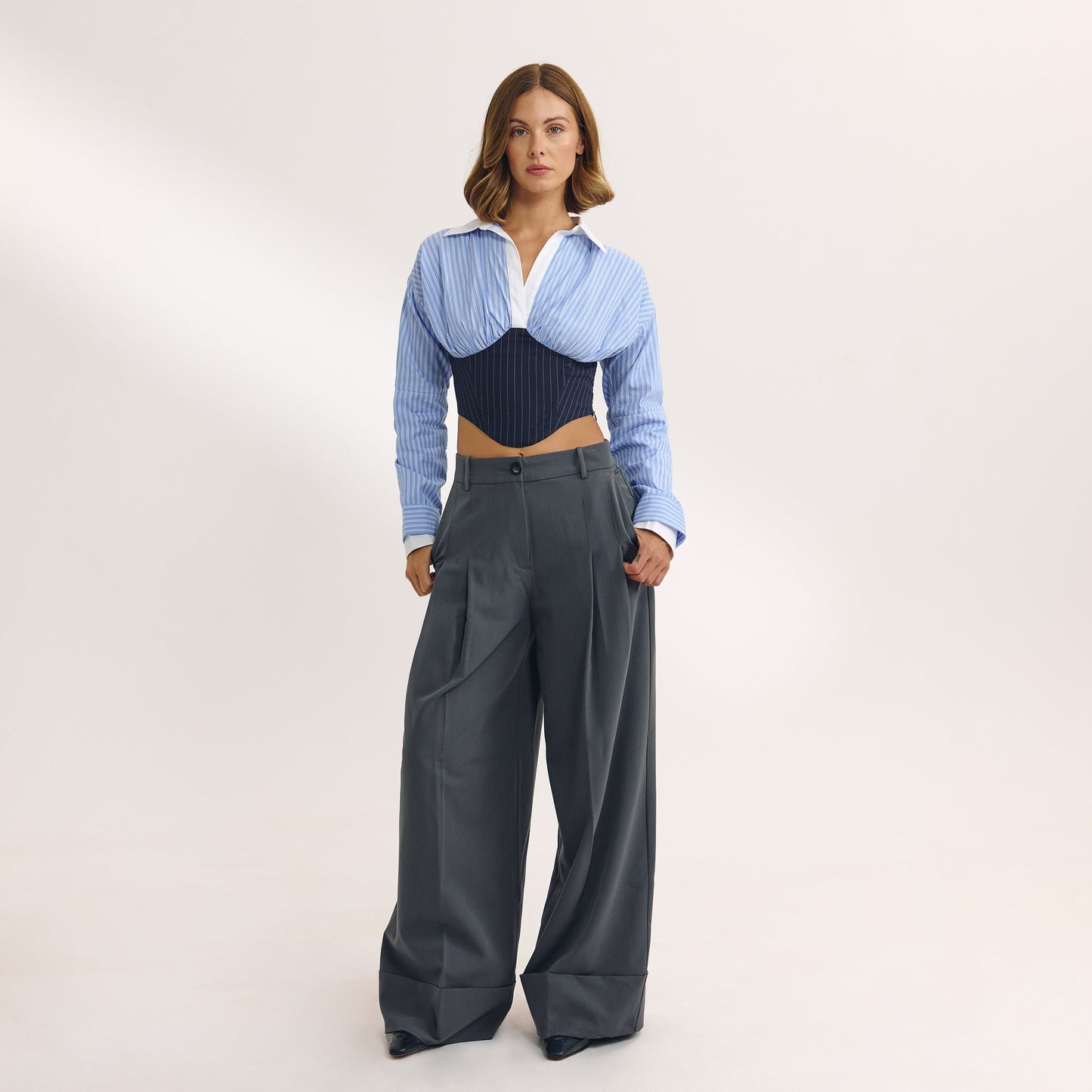 Long-Sleeved Corset Shirt - Blue