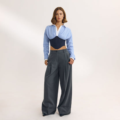 Long-Sleeved Corset Shirt - Blue