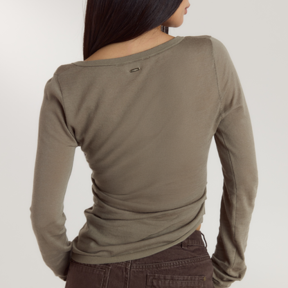 Asymmetric Fine Knit Top - Thyme