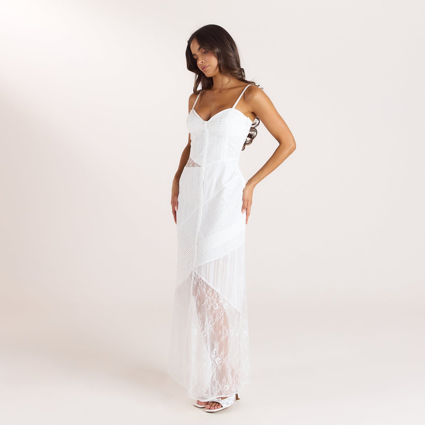Broderie & Lace Maxi Dress - White