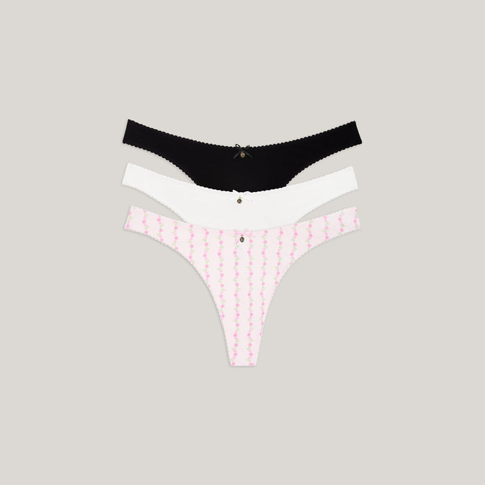 Cotton Kisses Thongs (3-Pack) - Pink Print