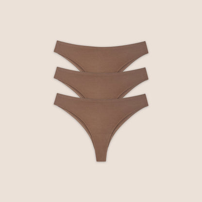 Seamless Bonded Brazilian Briefs (3-Pack) - Chestnut