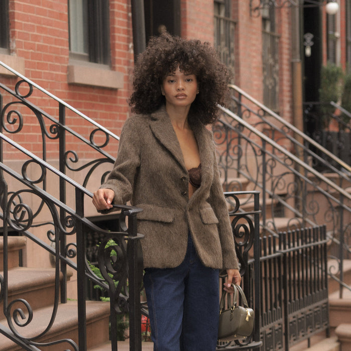 Oversized Wool Blend Blazer - Mink