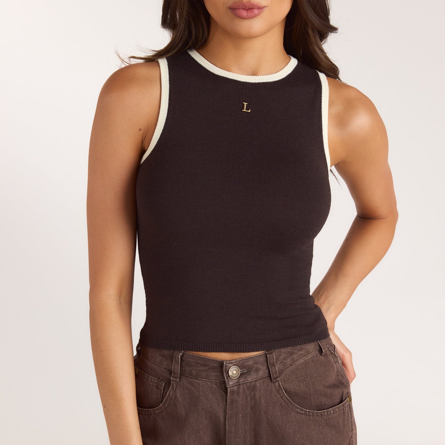 Knitted Vest Top - Chocolate