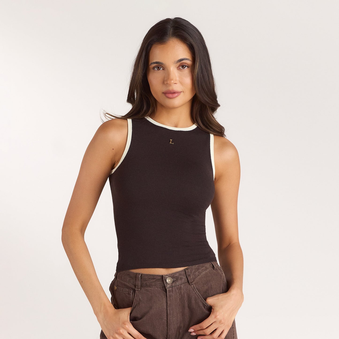 Knitted Vest Top - Chocolate