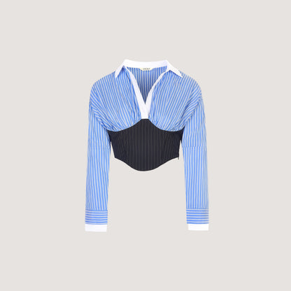 Long-Sleeved Corset Shirt - Blue