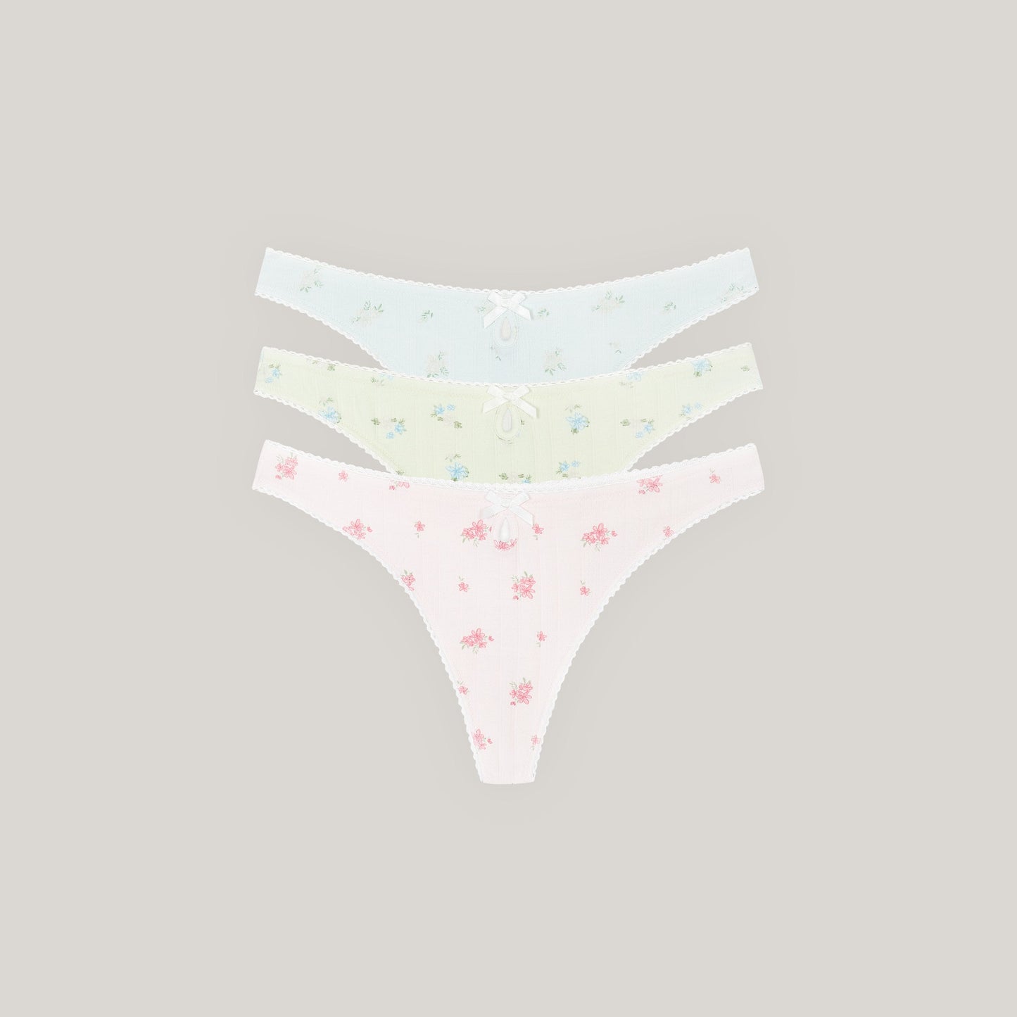 Pointelle Thongs (3-Pack) - Pastel Print
