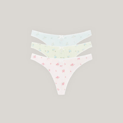 Pointelle Thongs (3-Pack) - Pastel Print