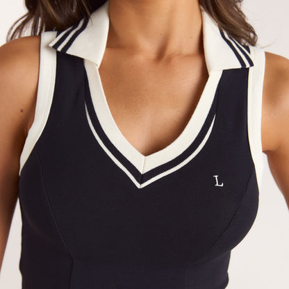 Polo Vest Top - Black